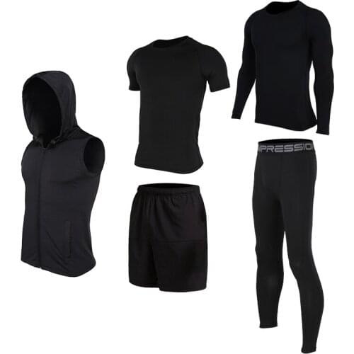 5Pieces/Set Sports Running Suits Mens Compression Basketball Running Sports Suit Quick Dry Gym Jogging Running Suits Sportswear