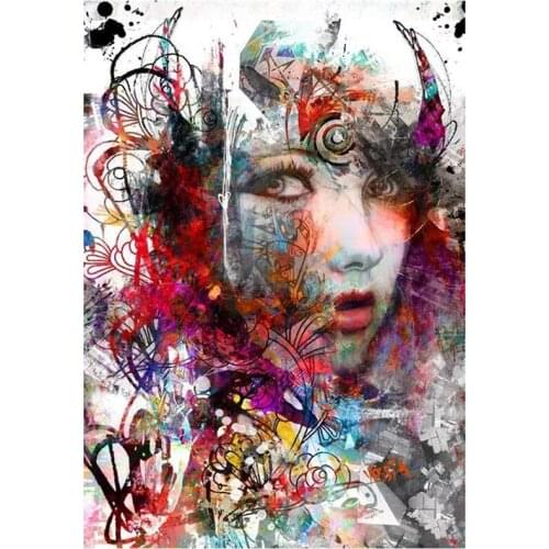 5D DIY Full Round Diamond Painting Abstract Girl Cross Stitch Colorful Lady 3D Embroidery Rhinestone Mosaic Home Decor Art Y348