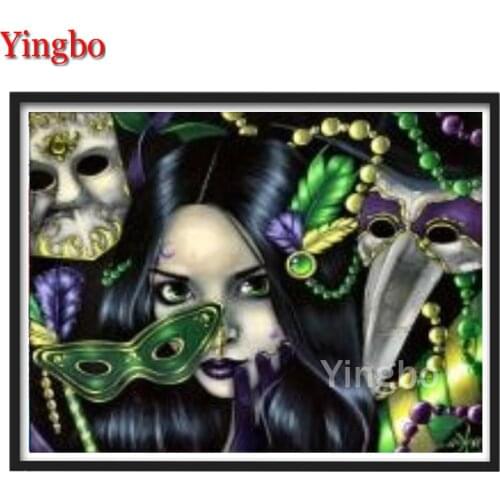 Diamond Painting Cartoon mask woman Diamond Embroidery Full Square Round Mosaic Seaside Rhinestones Sale Wall Decoration