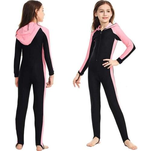 Kids Full Body Swimsuit with Hood for Boys Girls One Piece Long Sleeve Swimwear Sun UV Protection Rashguard Zipper Diveskin