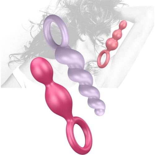 3 Pcs/ Set Dildo Silicone Butt Plug For Women Men G-spot Masturbation Backcourt Pull Ring Beads Anal Sex Toys Vagina Stimulator