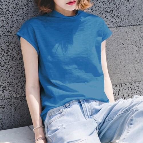 Summer bamboo cotton T-shirt womens short sleeve loose cotton top pullover all-match 0912-6