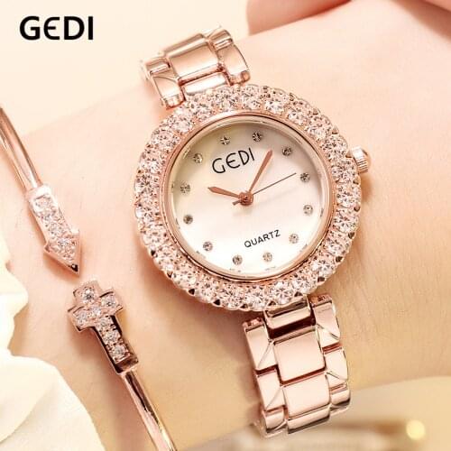 GEDI Watch Women 2019 Gold Watches Ladies Clock Top Brand Diamond Luxury Woman Female Wrist Watch Girl dress clock reloj mujer