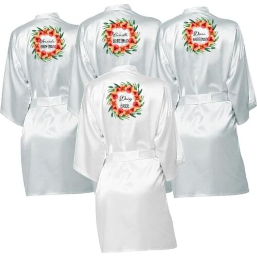 Personalized Bridal Robe Bachelor Party Wedding Gifts Bride Bridesmaid Team Robe Women Silky Satin Kimono Bathrobe