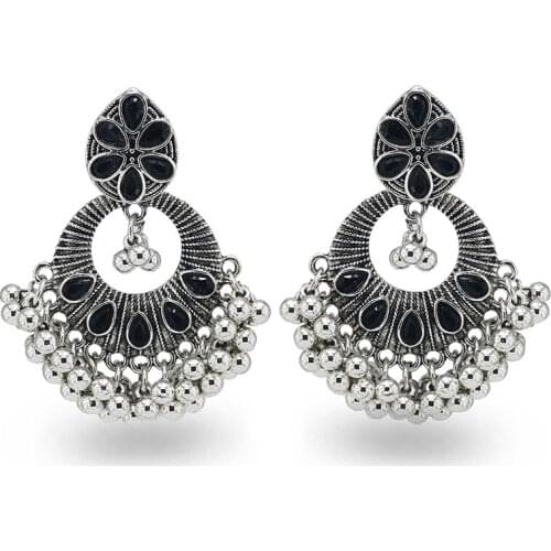 Indian Jhumki Jhumka Green Crystal Flower Piercing Bohemia Earrings for Women Female Vintage Metal Party Jewelry pendientes