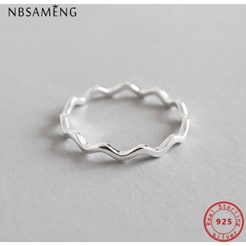 100% Pure 925 Sterling Silver Ring Fashion Simple Curve Wave Ring Thin Geometric finger Ring For Women Jewelry Anti Allergy