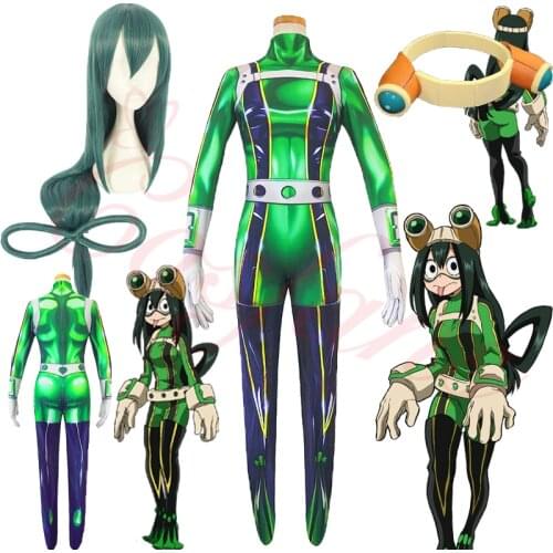 My Hero Academia Froppy Tsuyu Asui Cosplay Costume wigs Spandex Zentai Suit Women Girls Bodysuits Halloween Kids and Adults