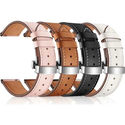 Butterfly buckle Leather Band for Garmin Vivoactive 3 Music Vivomove HR Watch Strap for Forerunner 645 245M Bands Bracelet 20mm