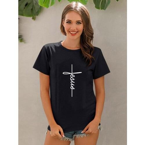 Christian Tops Harajuku Faith Love Hope Graphic Tees Female T Shirts Casual Tees Camisetas Mujer Jesus Cross Print Women T-shirt