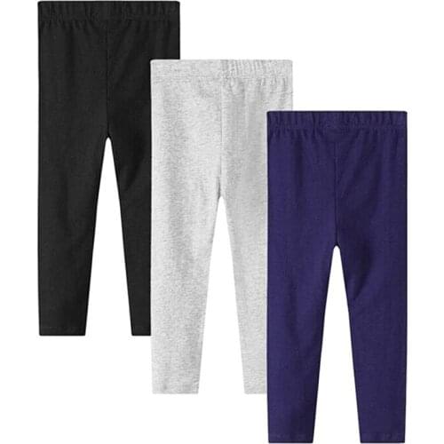 Girls Leggings 3-Pack Set Cotton Casual Solid Stripe Stretch Tights Pants