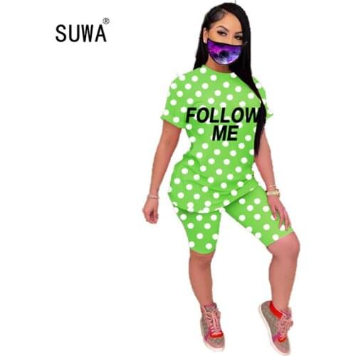 2020 hot recommend simple printed round neck short sleeves top and hot shorts 2 pieces set casual lady fashion women outfits