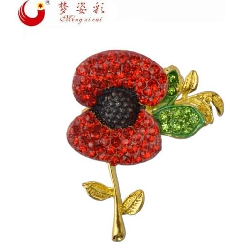 Cute Red Flower Brooches Crystal Gold Pins Luxury Plant Rhinestone Brooch Brosh Cartoon Jewelry Mothers Gift hijab pins brosche