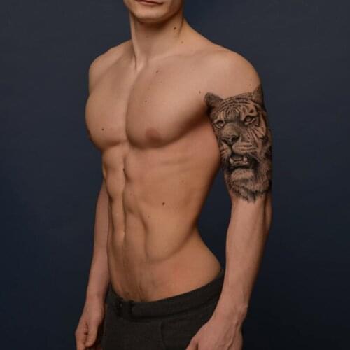 Cute Tiger Head Fangs Temporary Tatoo Arm Legs Waterproof Kid Women Men Body Art Fake Tattoo Stickers Tatoos Black Cartoon