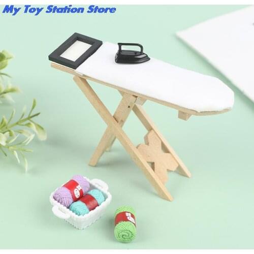 1:12 Doll House Mini Craft White Wood Ironing Board Scene Accessories Dollhouse Miniature Furniture Toy Iron or Ironing Board