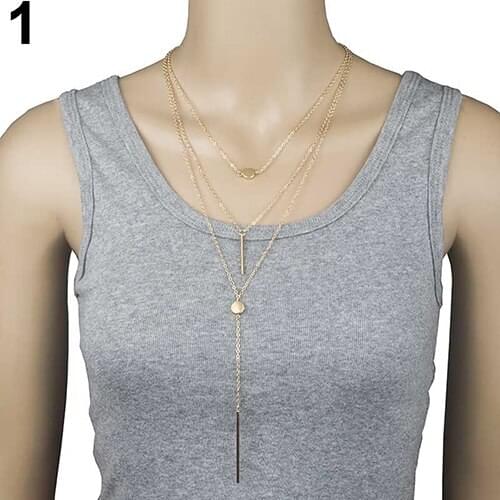 Fashion Women Multilayer Bar Charm Pendant Necklace Boho Party Jewelry Gift