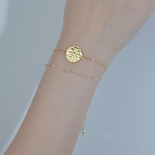 Acheerup Fashion Double-Layer Pearl Beads Round Stainless Steel Bracelets for Women Girls Jewelry Birthday Gift Friends