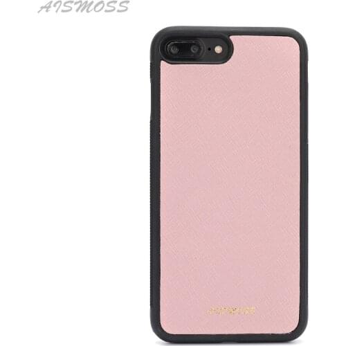 AISMOSS Saffiano Leather Pink Mobile Phone Case Soft Silicone For Apple iphone 7 Plus /8 Plus