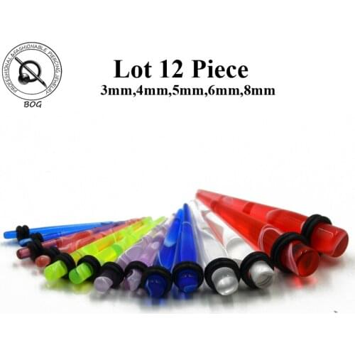 BOG-Lot 12Pcs Ear Stretchers Acrylic Taper Kit Marble Tapers Stretching Expenders Plugs Set For Starter Ear Piecing Body Jewelry
