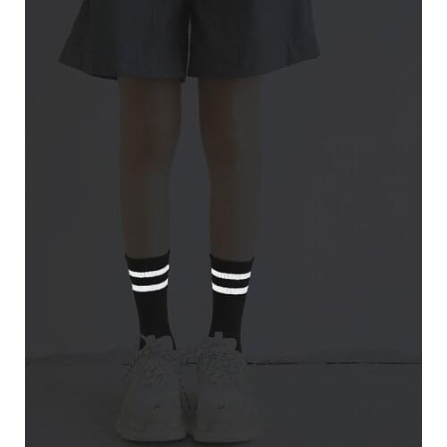 Socks Women Striped Night Bright Socks Hip Hop Streetwear Harajuku Crew Socks Woman Light Funny Socks Harajuku Black White Sox