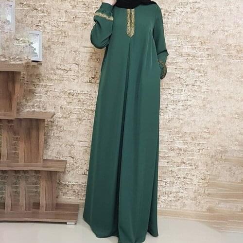 2021 New Womens Fashion Muslim Dress Vintage Islamic Loose Clothing Elegant Dubai Turkish Long Sleeve Party Dresses