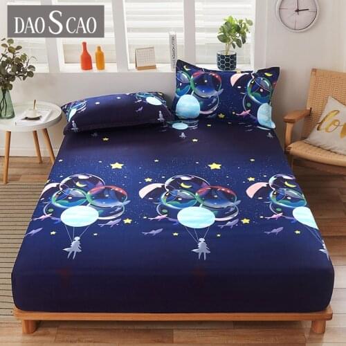 New on Product) 1pcs 100%Polyester Printed Fitted Sheet Mattress Cover Four Corners With Elastic Band Bed Sheet(No Pillowcases)