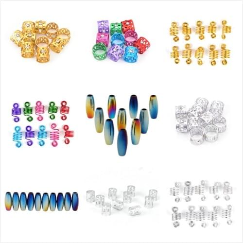 10Pcs/Set Braid Cuffs Hair Rings DIY Hair Braid Dreadlock Dread Beads Pins Rings Tube Cuff Clips Jewelry Hair Rings 4 Style