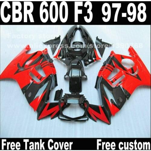 Custom free Motorcycle parts for HONDA CBR 600 F3 fairings 1997 1998 CBR600 F3 97 98 black red body repair fairing kit W2