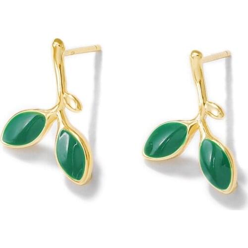 Factory wholesale Gold Color Brass Leaf Stud Earrings With S925 SLIVER PIN Earring Jewelry Making Supplies Diy Accessories