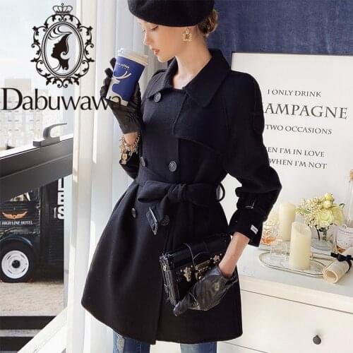Dabuwawa Office Lady Autumn Winter Female Wool Coat High Street Long Sleeve Coat Women Elegant Pocket Outwear Belt DT1DSN009