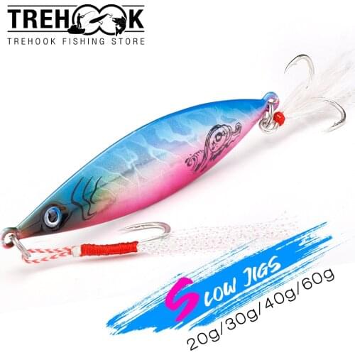 TREHOOK 20g 30g 40g 60g Metal Jigs Sea Fishing Shore Slow Jigging Lures Fishing Accessories Sea Bass Jig Heads Artificial Baits