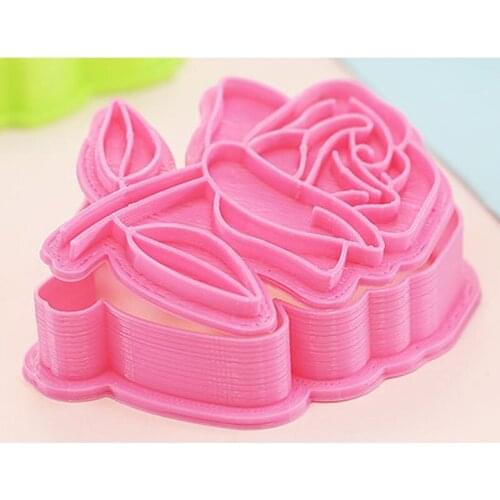 R2JC 6pcs 3D Rose Flower Cookie Cutters Pressable Biscuit Mold Stamped Embossed Pastry Plunger Fondant Cake Decorating Tools