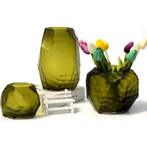 European Handmade carved glass vase Creative geometric colorful dried flower vases home furnishings design wedding decoration