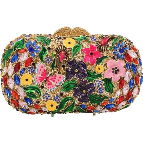Luxury Dripping flowers Clutch bags Minaudiere Shoulder Bag Women Crystal Evening Bag Diamond Wedding Handbag Bridal Purse gift