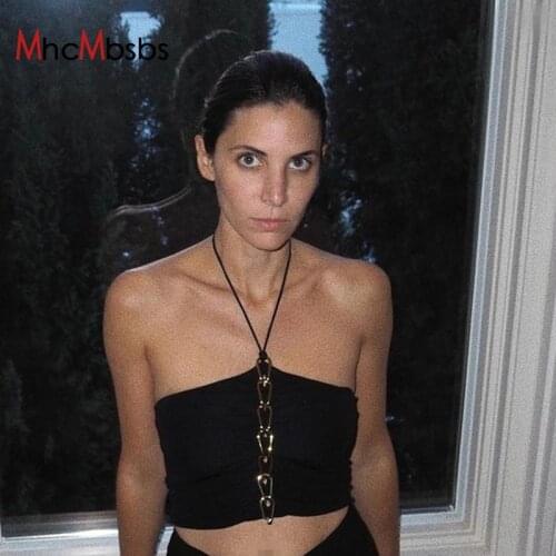 Y2K Sexy Halter Corset Top Chain Gothic Clothes Fairy Grunge Bustier Harajuku Egirl Crop Tops 2021 Summer Beach Club Party Wear