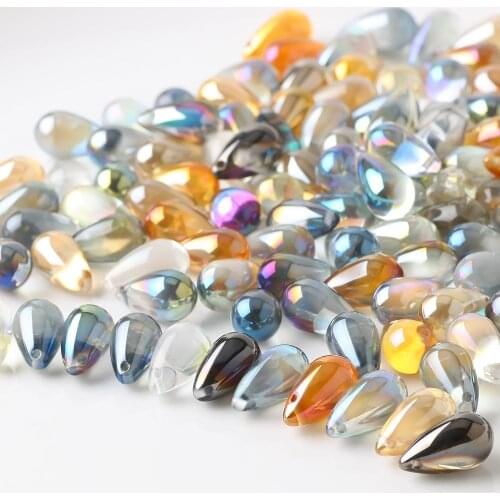 30pcs Glass Teardrop Bead Transparent 9x15mm Natural Stone Drop Beaded Cheap Beading DIY Making Crystals Charm Jewelry Necklace