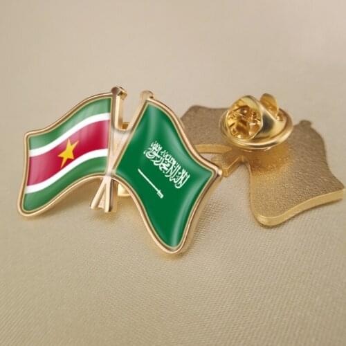 Suriname and Saudi Arabia Crossed Double Friendship Flags Lapel Pins Brooch Badges
