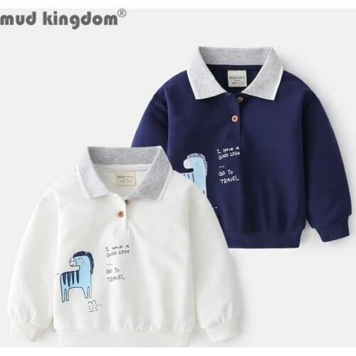Mudkingdom Boy Lapel Sweatshirts Turn-down Collar Loose Long Sleeve Tops Cartoon Letter Drop Shoulder Clothes for Toddler Clothe