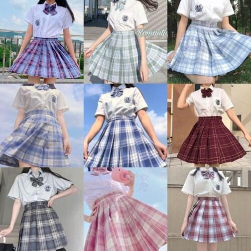 Japanese Jk Uniform Pleated Skirt Female Plaid Skirt Suit College Style Uniform Harajuku Vintage Skirt Dropshipping Size Para