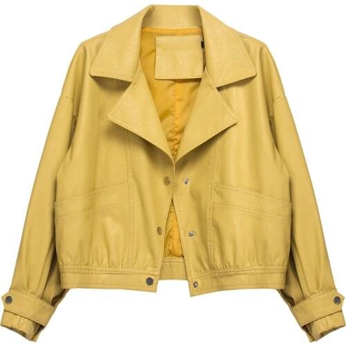 Women Short PU Faux Leather Punk Jacket Coats Female Single Breasted Soft Classic All-Match Ladies Outerwear