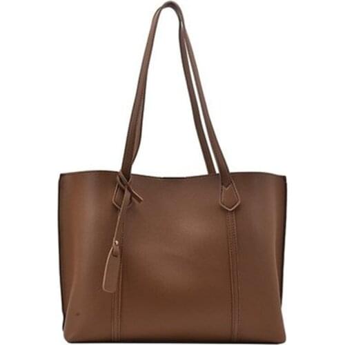 Lady daily commute elegant luxury tote for female simple large capacity pu leather black white brown khaki big one shoulder bag