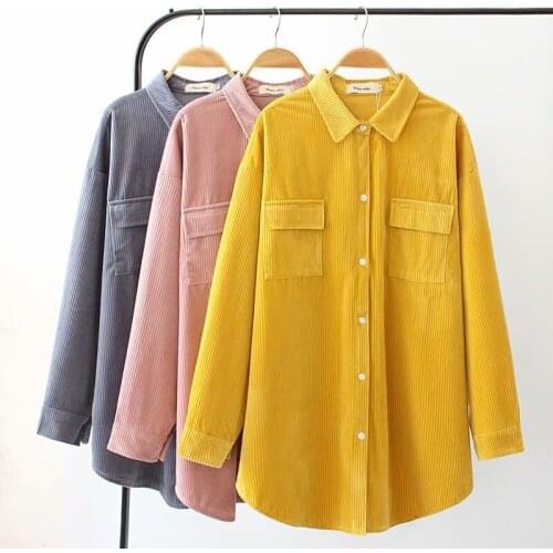 2020 new spring autumn corduroy shirt women plus size xl-4xl long sleeve blouse casual tops female single-breasted shirts 3279