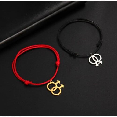 Skyrim Lesbian LGBT Gay Stainless Steel Charm Bracelets for Women Adjustable Feminist Double Venus Thread Cord Bracelet Jewelry