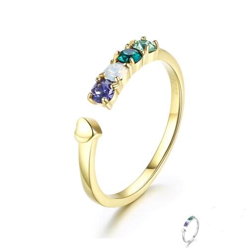 ZEMIOR Finger Rings For Women 925 Sterling Silver Colorful Austria Crystal Adjustable Open Wedding Engagement Ring Fine Jewelry