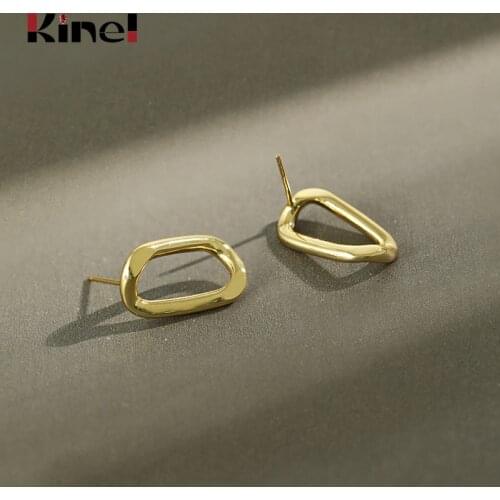 Kinel Fashion Creative INS Simple Geometry Earrings Real 925 Sterling Silver 18K Gold Earrings for Women Handmade Fine Jewelry