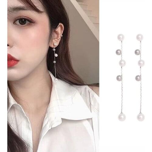 2019 New Korean Version of The Simple Pearl Pendant Earrings Elegant for Women Fashion Long Pendientes Gift Jewelry