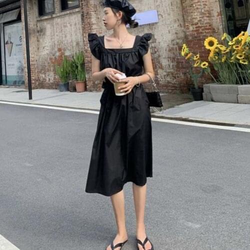 2020 New Summer Vintage A-Line Dress Women Cotton Linen Ruffles Square Collar Party Dress Vestidos Large Size M-6XL