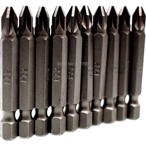 10pcs 50mm 25mm PZ1 PZ2 PZ3 Magnetic Plasterboard Drywall Dry Wall Screwdriver Bits 1/4" Hex Shank Pozi Drive Screwdriver Bit
