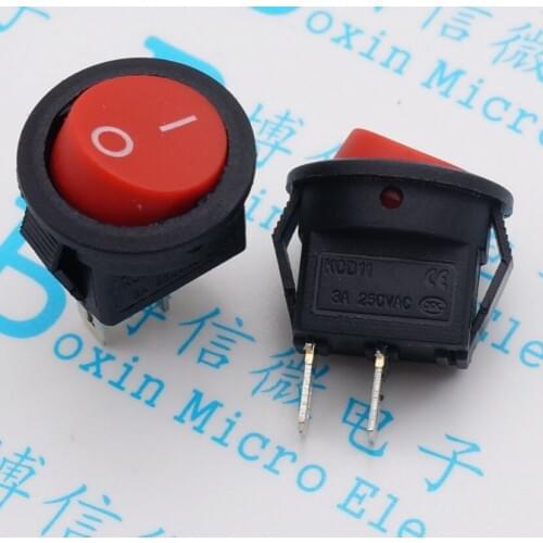 10Pcs/Lot Open Hole 15Mm Red Head Kcd1-2 Round Ship Mini Boat Shaped Switch 3A250V 2 Feet 2 File
