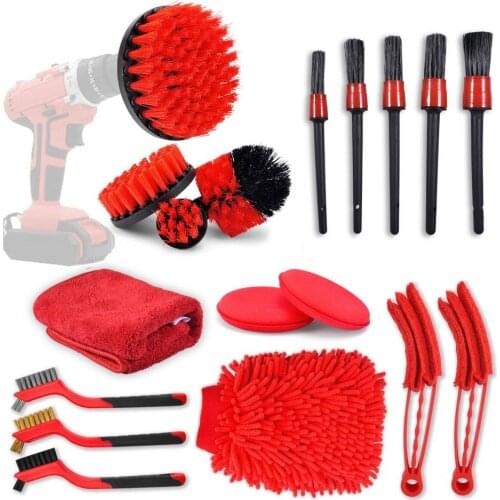 18Pcs Car Detailing Brush Tools High Drill Brush Driver Set Air Outlet Wheel Rim Cleaning Polisher Adapter Washing Accessories