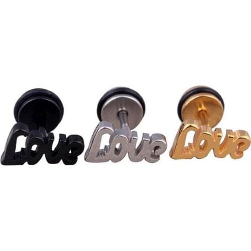 SaYao 2pcs High Quality Letter Stainless Steel Earrings Studs Mens boy girl punk rock Earrings Love Letters Stud Earring